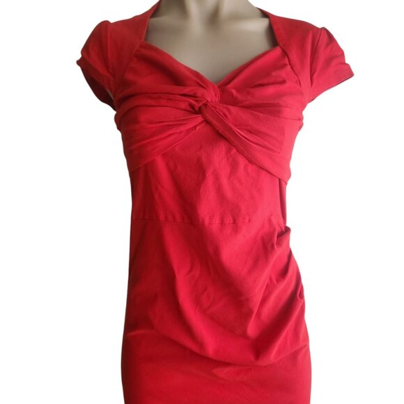 Womens Red Pin-Up Wiggle Stretch Dress Cap Sleeve Size M - Picture 2 of 11